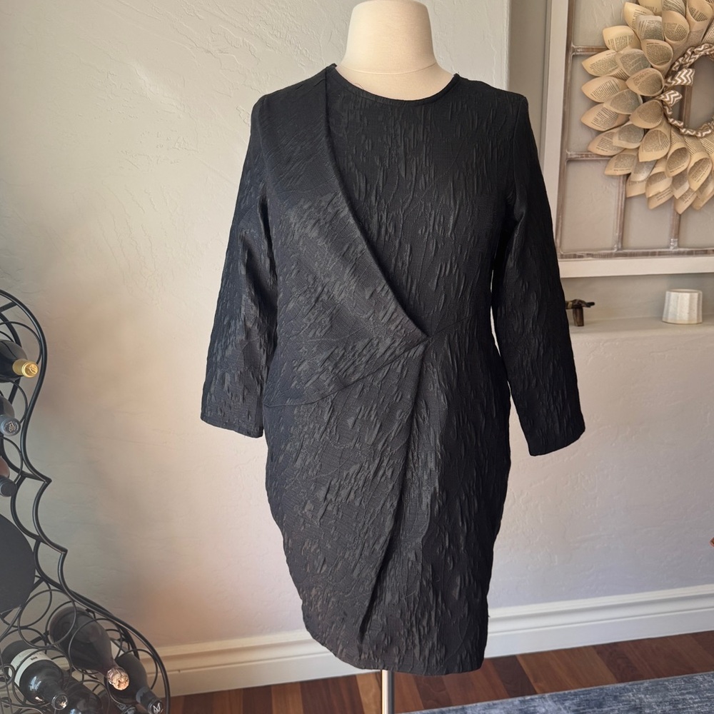 Niche Dress Women's Dark Gray Textured Long Sleeve Midi Dress Size L‎